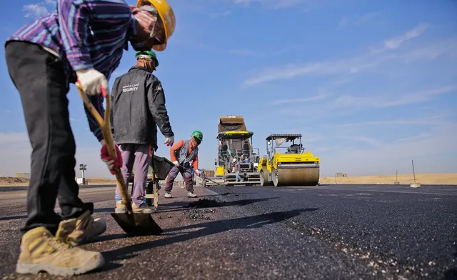 asphalt, construction, road, work, blue work, blue road, blue construction, asphalt, asphalt, asphalt, asphalt, asphalt. OSHA safety rules and NIOSH heat guidance for a US striping crew on site